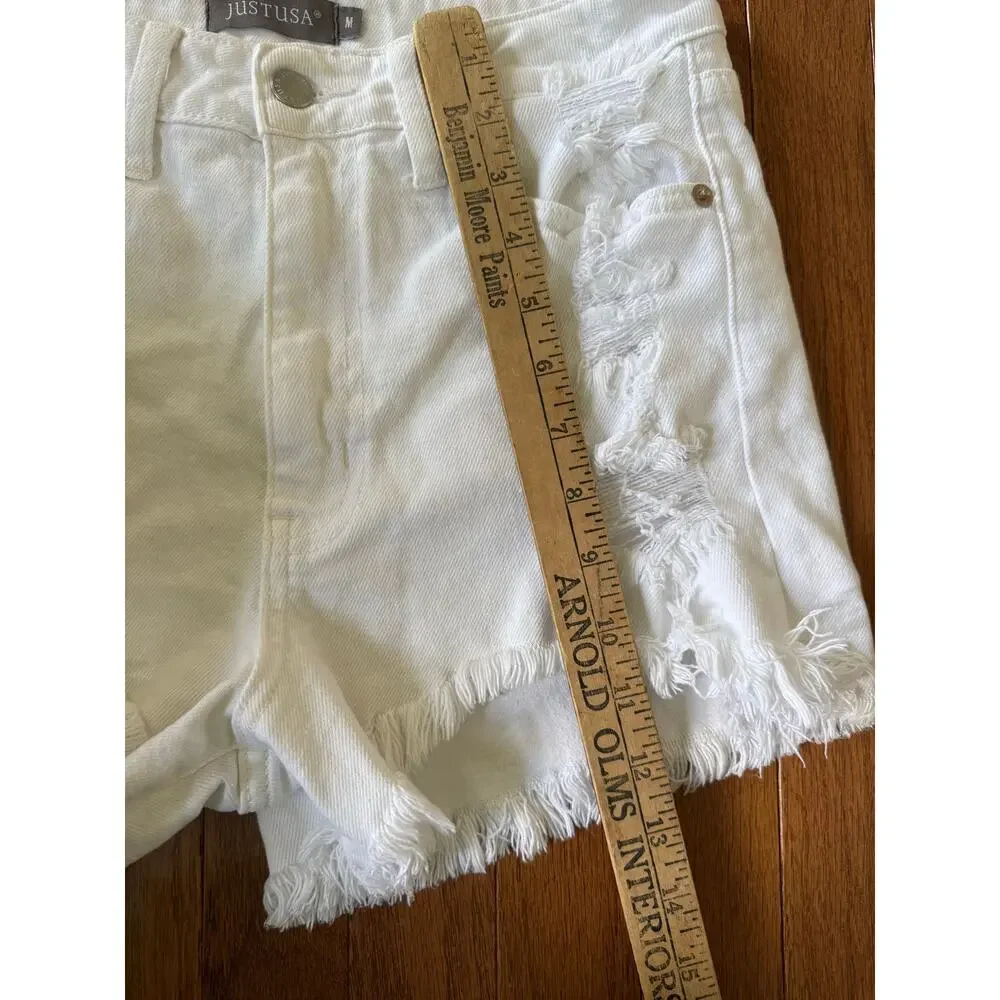 Just USA | White Distressed Jean Shorts Sz Medium Preppy Summer Frayed Hem